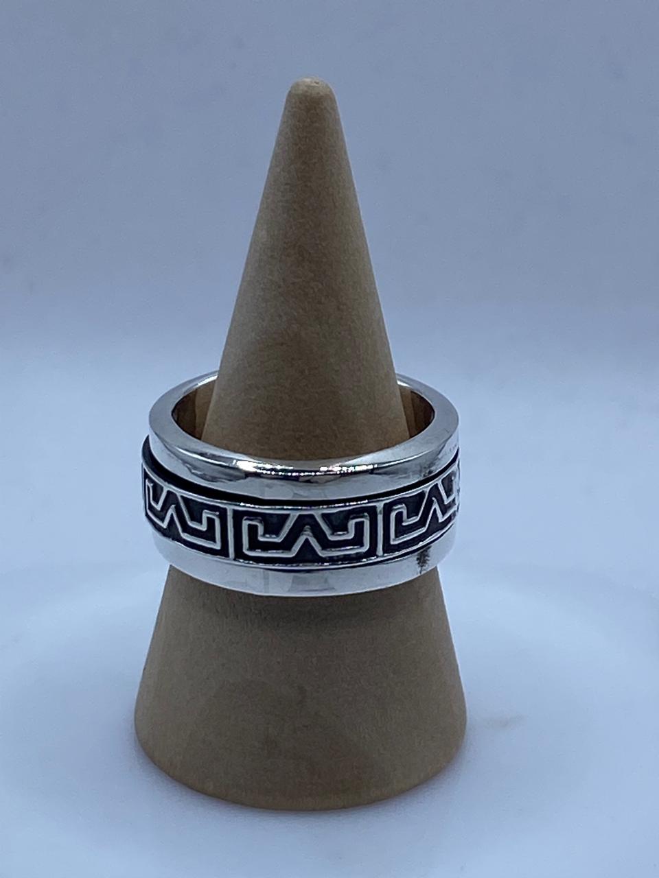 Anillo Giratorio de Plata 925 con Diseño Greca Geométrica