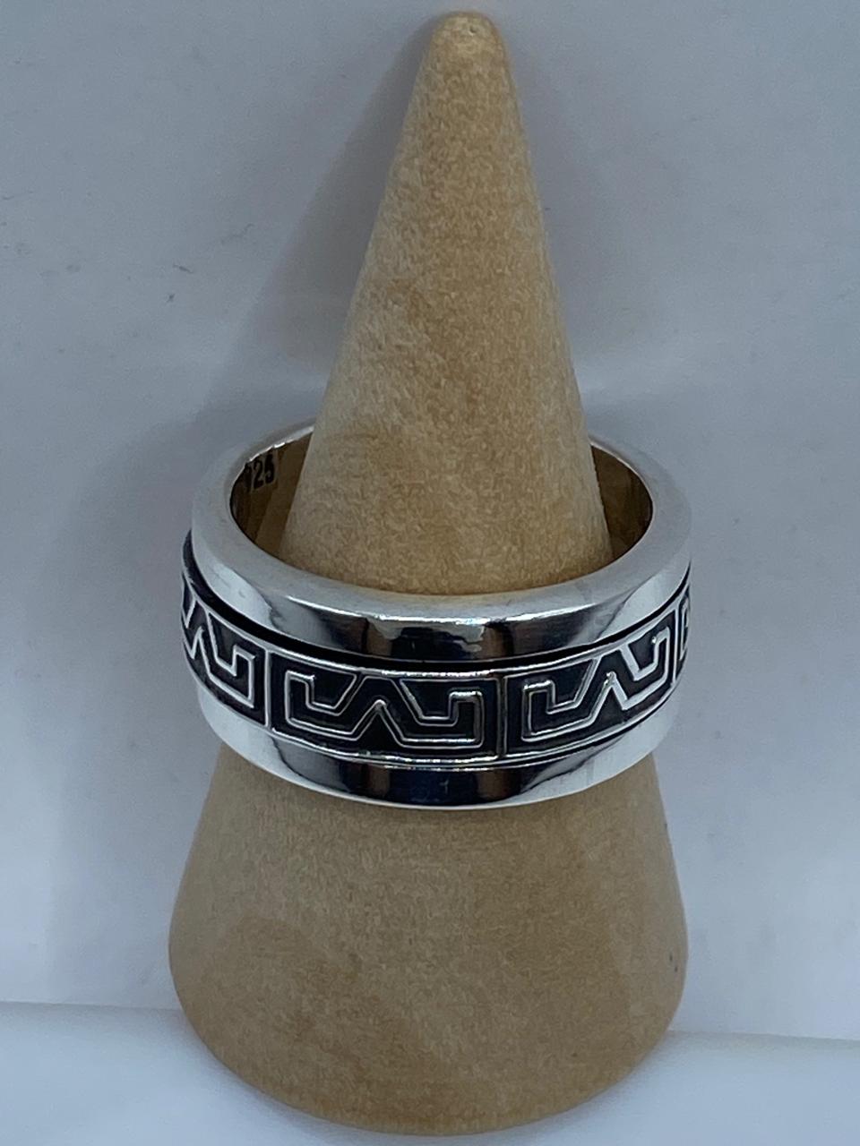 Anillo Giratorio de Plata 925 con Diseño Greca Geométrica