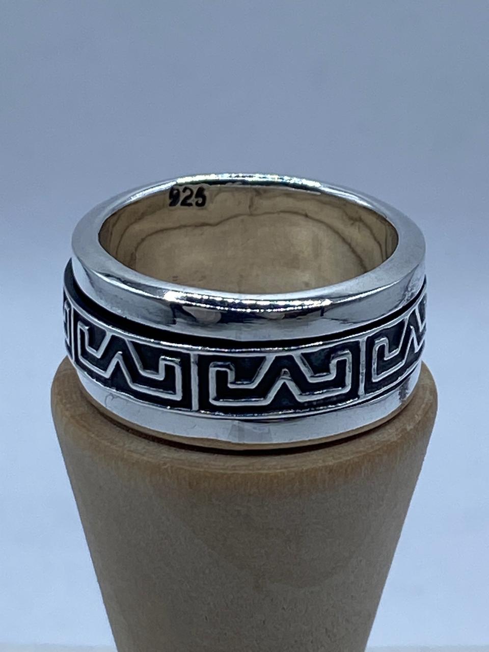 Anillo Giratorio de Plata 925 con Diseño Greca Geométrica