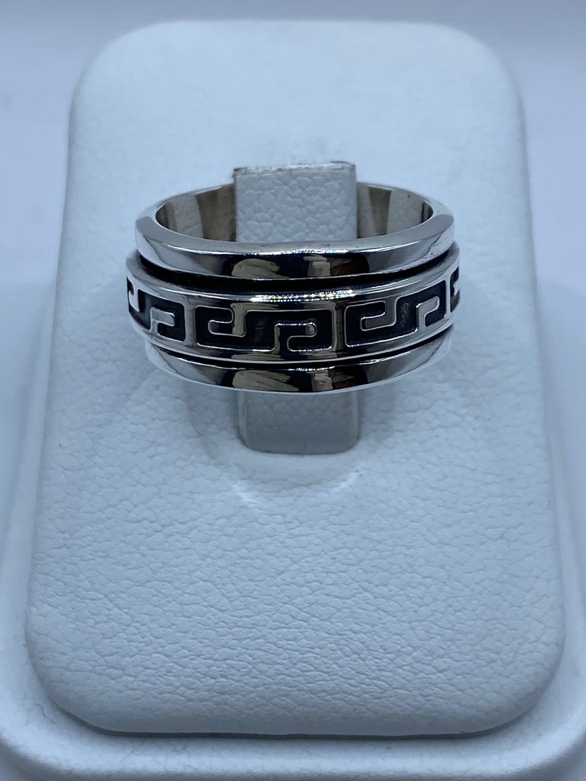 🔁 Anillo Giratorio de Plata 925 con Diseño Greca Clásica