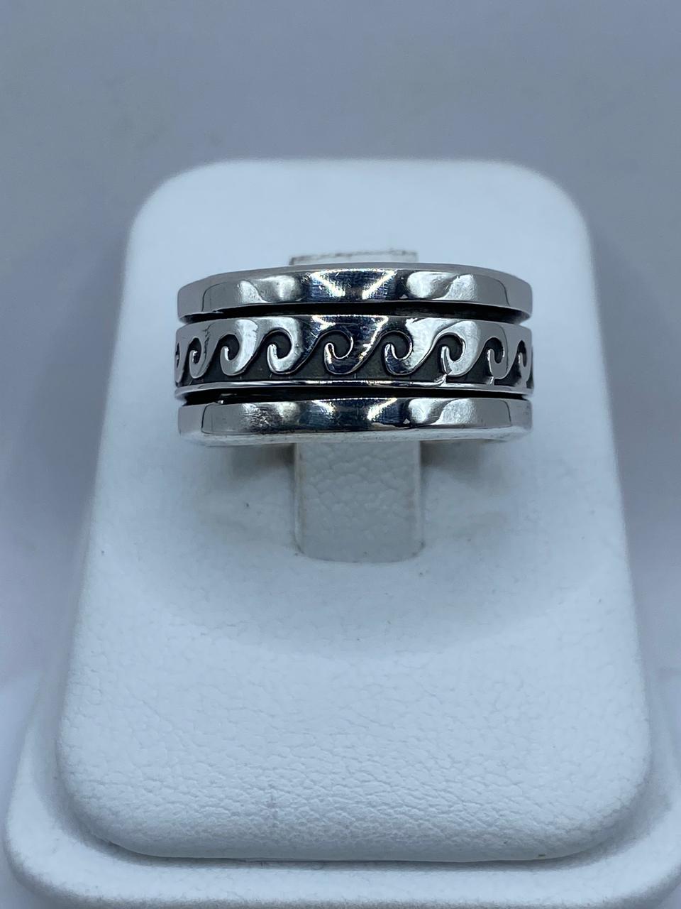 💍 Anillo Giratorio de Plata 925 con Diseño de Olas Minimalistas