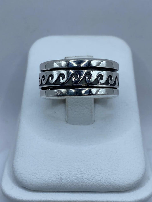 💍 Anillo Giratorio de Plata 925 con Diseño de Olas Minimalistas