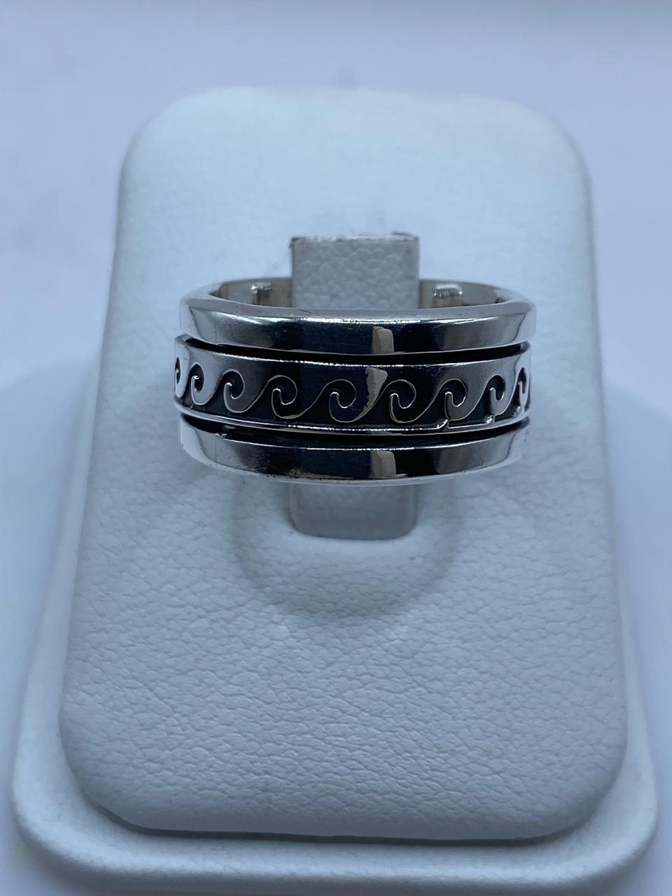 💍 Anillo Giratorio de Plata 925 con Diseño de Olas Minimalistas