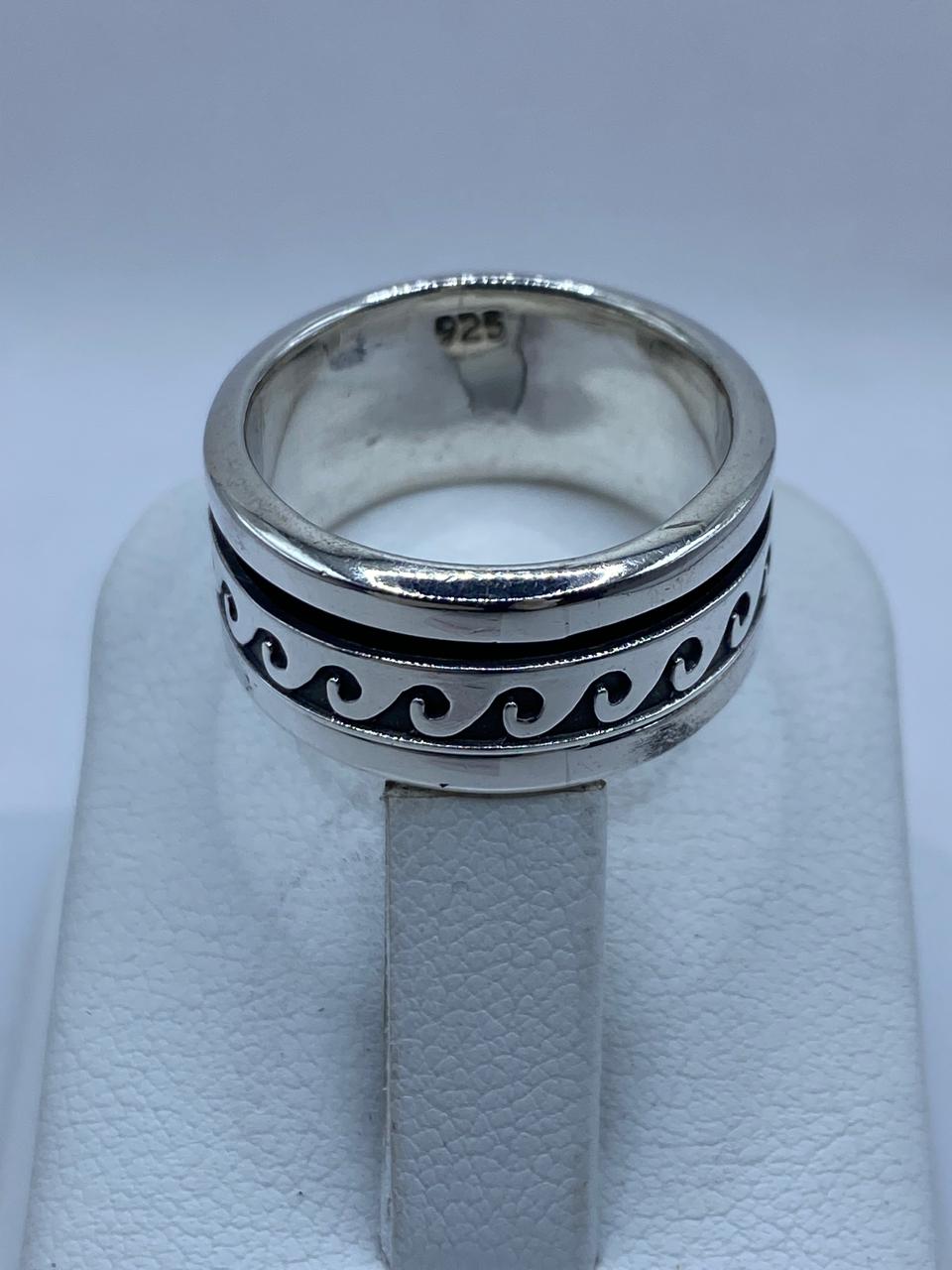 💍 Anillo Giratorio de Plata 925 con Diseño de Olas Minimalistas