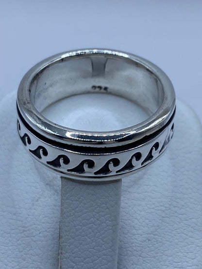 Anillo Giratorio de Plata 925 con Diseño de Olas Clásicas , sello de autenticidad Plata Ley .925