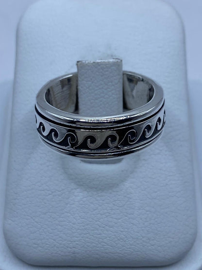 Anillo Giratorio de Plata 925 con Diseño de Olas Clásicas