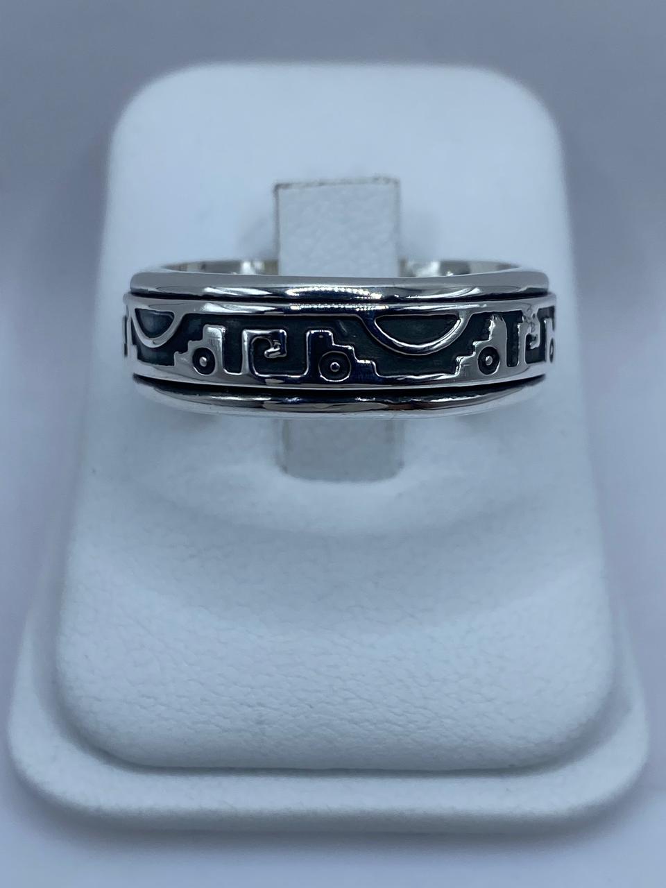 Anillo giratorio plata 925 diseño simbólico prehispánico talla 8, artesanal hecho a mano en Taxco