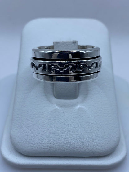 Anillo Giratorio de Plata 925 con Diseño Tribal Calado, sello de autenticidad Plata Ley .925