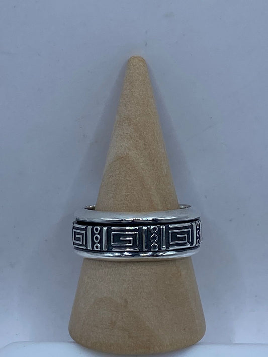 ✨ Anillo Giratorio de Plata 925 con Diseño Geométrico Estilo Greca