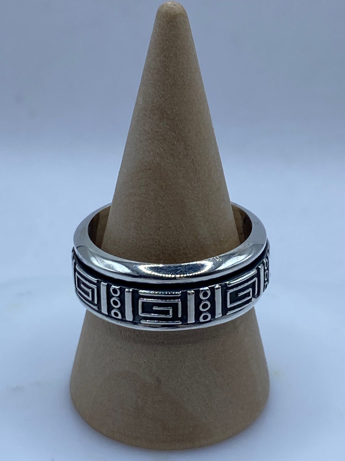 ✨ Anillo Giratorio de Plata 925 con Diseño Geométrico Estilo Greca