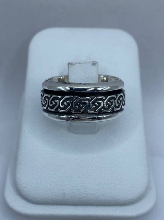 🔁 Anillo Giratorio de Plata 925 con Diseño Greca Clásica