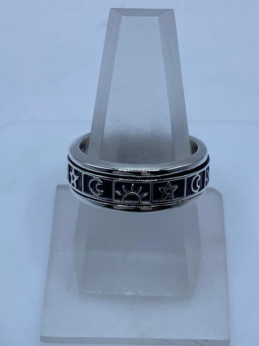 💍 Anillo Giratorio de Plata 925 con Diseño Sol, Luna y Estrell — vista lateral