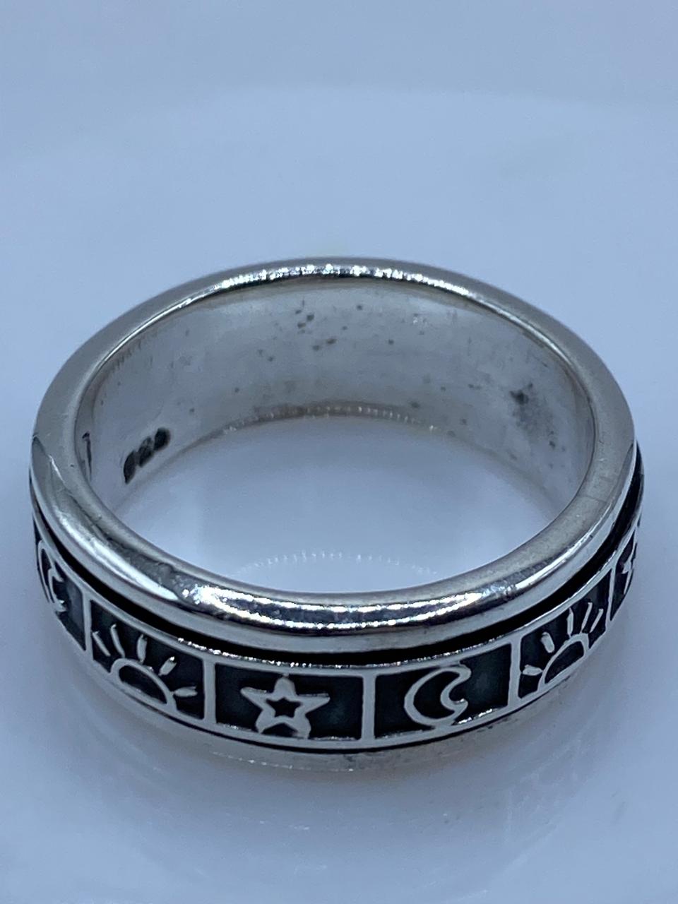 💍 Anillo Giratorio de Plata 925 con Diseño Sol, Luna y Estrell