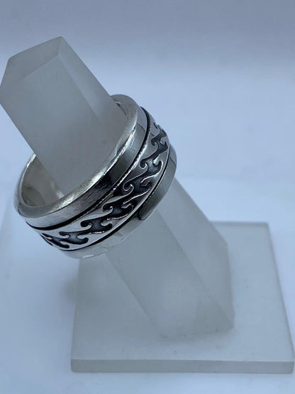 Anillo Giratorio Plata .925 Diseño Tribal Abstracto, vista lateral