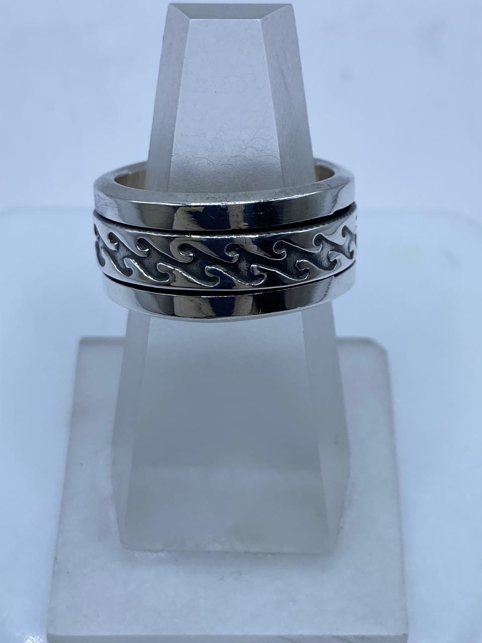 Anillo Giratorio Plata .925 Diseño Tribal Abstracto