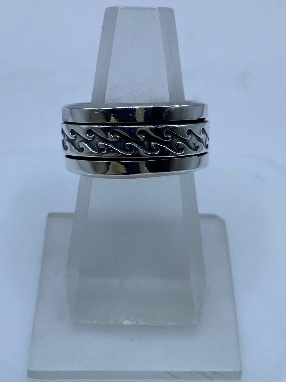 Anillo Giratorio Plata .925 Diseño Tribal Abstracto