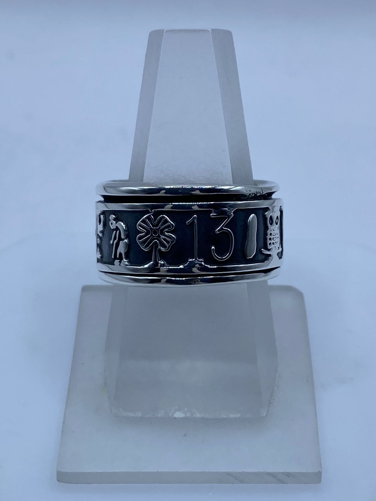 💍🔢🐘 Anillo Giratorio de Plata 925 con Elefantes y Número 13