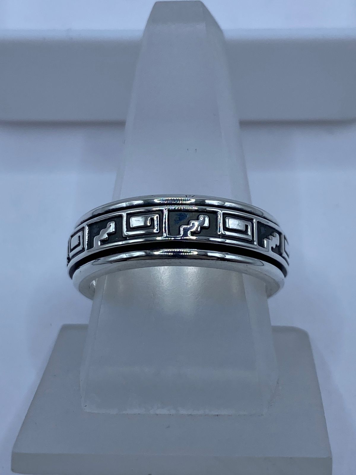 Anillo Giratorio de Plata 925 con Greca Prehispánica