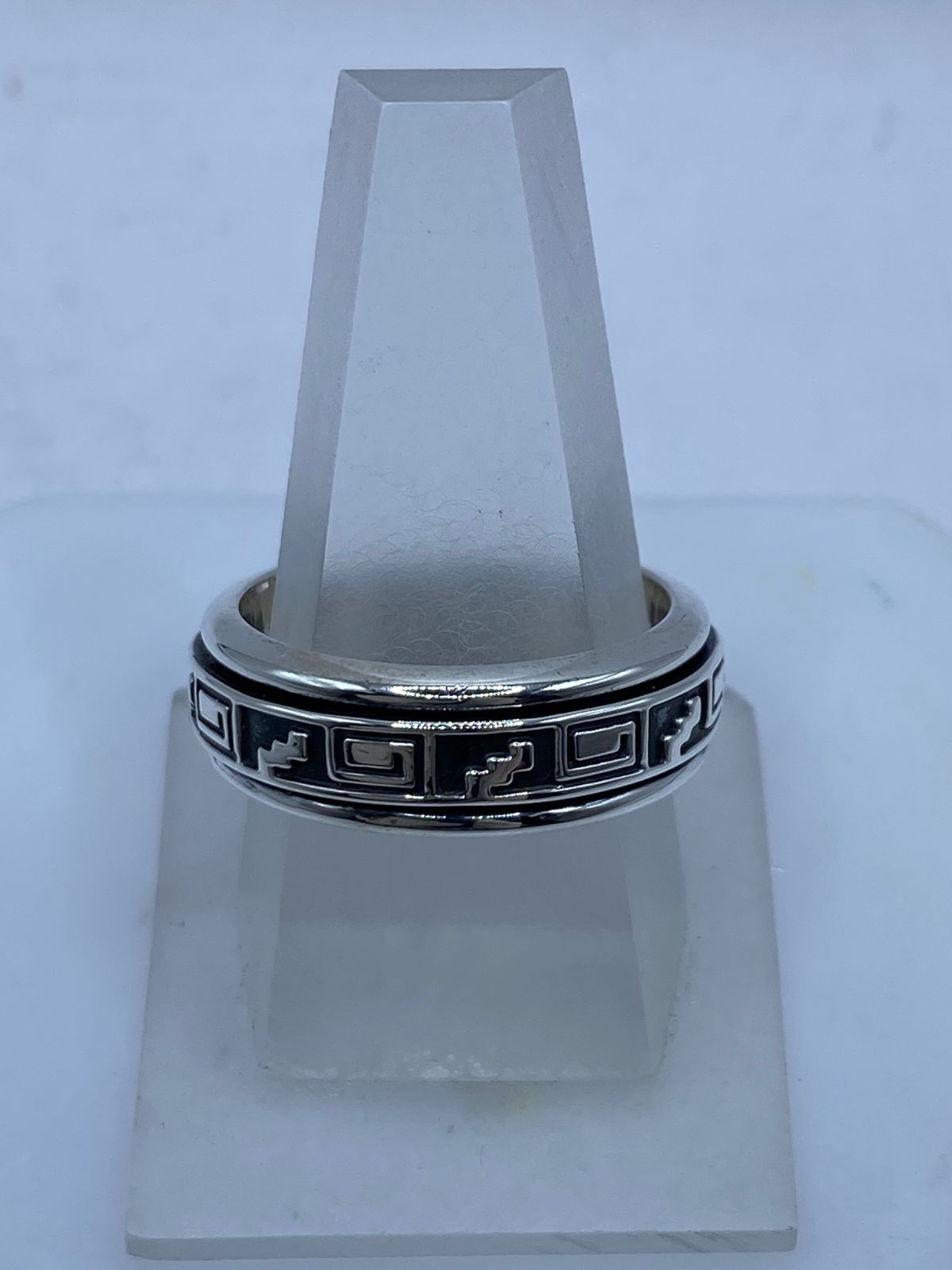 Anillo Giratorio de Plata 925 con Greca Prehispánica