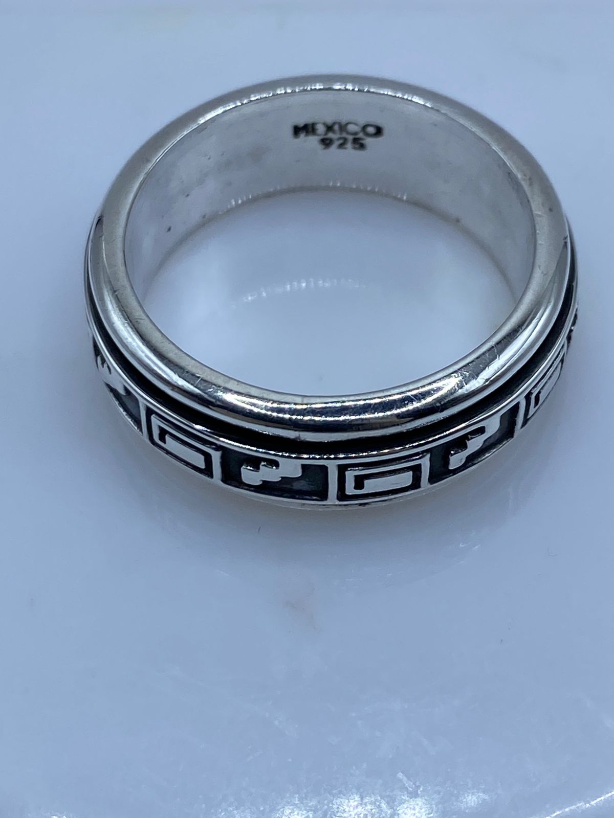 Anillo Giratorio de Plata 925 con Greca Prehispánica