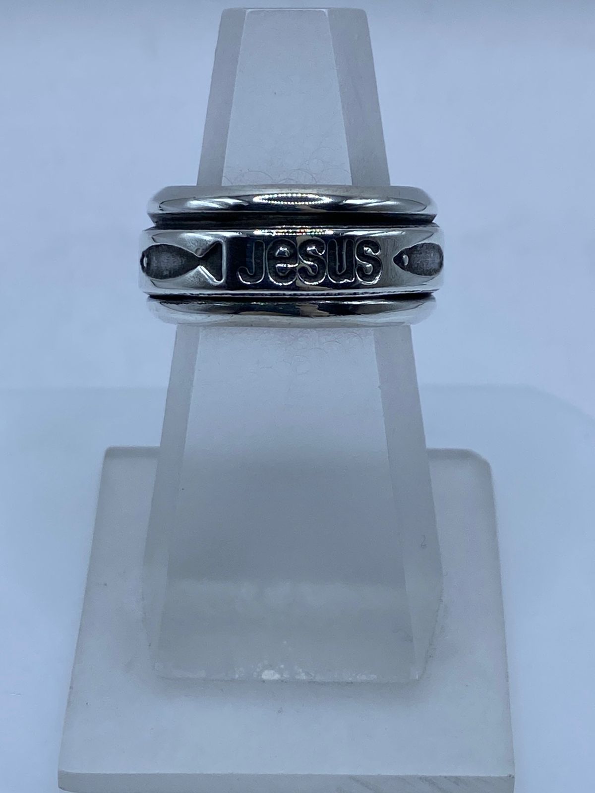 ✝️💍 Anillo Giratorio de Plata 925 “Jesús” con Símbolos Cristianos