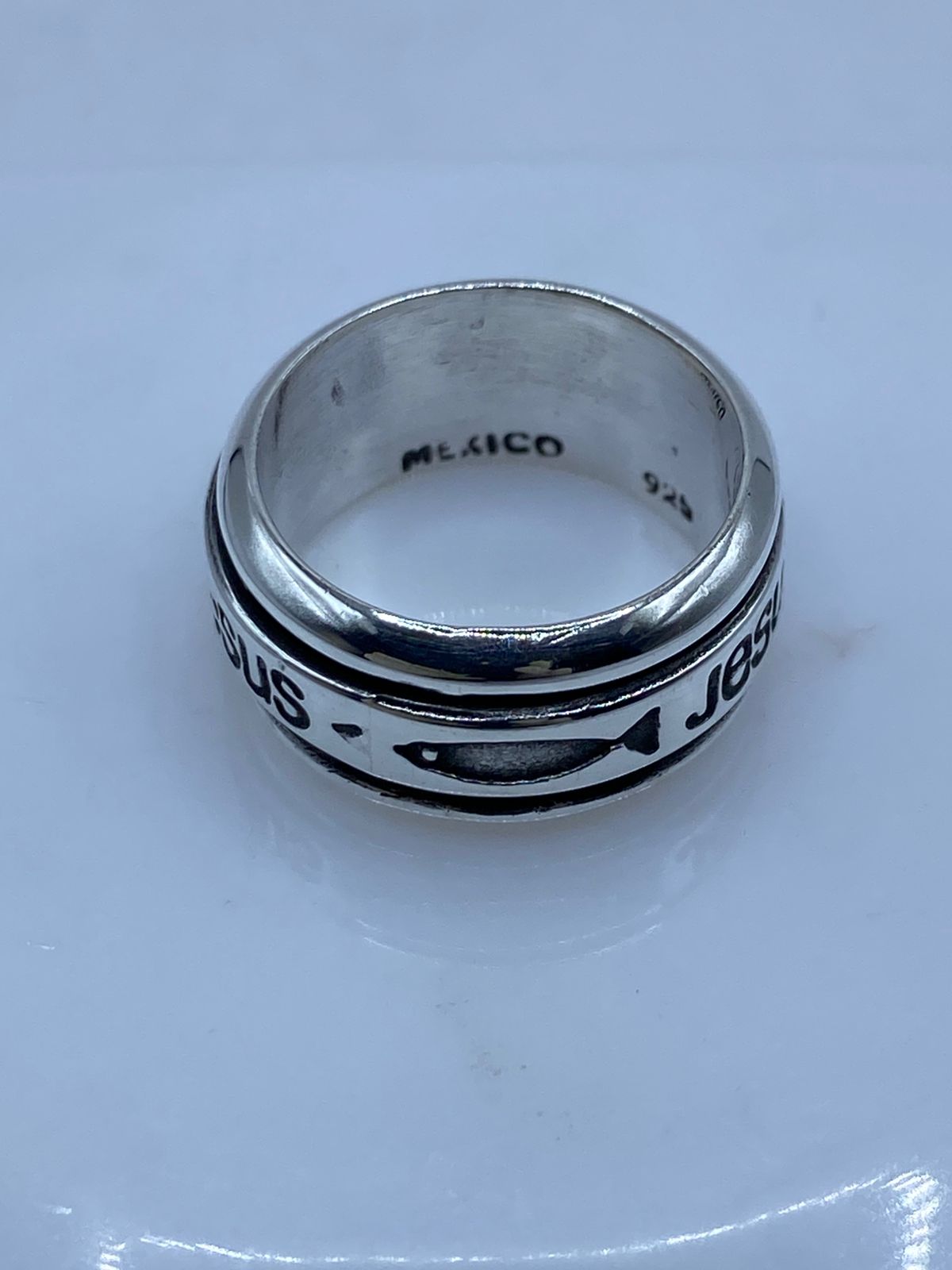 ✝️💍 Anillo Giratorio de Plata 925 “Jesús” con Símbolos Cristianos