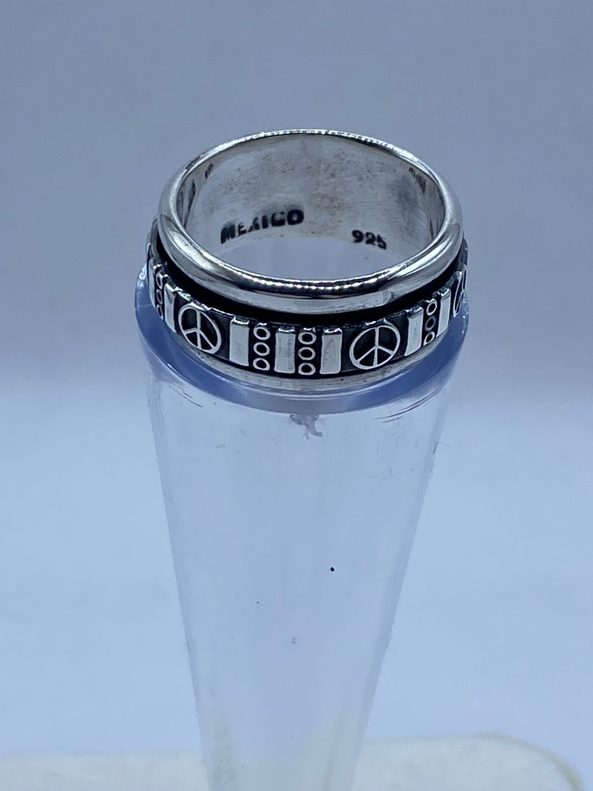 💍☮️ Anillo Giratorio de Plata 925 con Símbolos de Paz