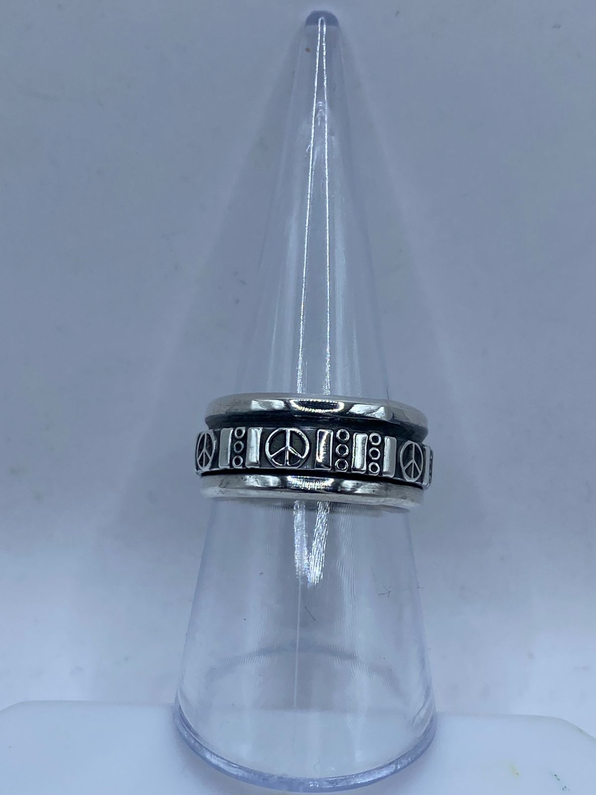 💍☮️ Anillo Giratorio de Plata 925 con Símbolos de Paz