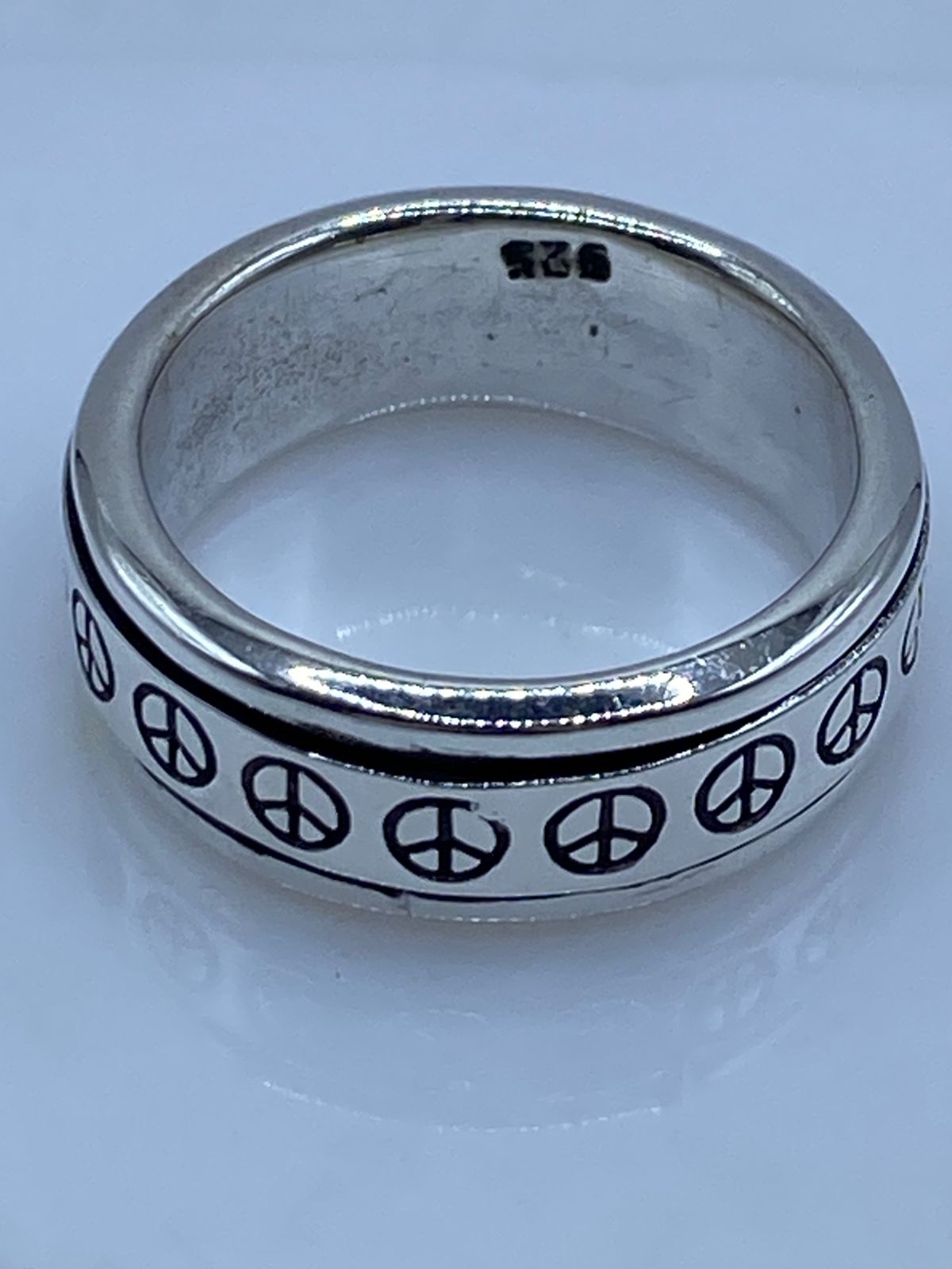 💍☮️ Anillo Giratorio de Plata 925 con Símbolos de Paz