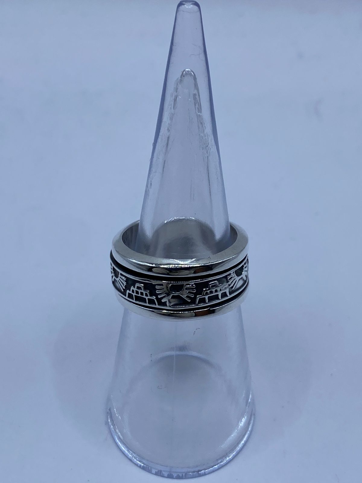 Anillo Giratorio de Plata 925 con Símbolos Prehispánicos