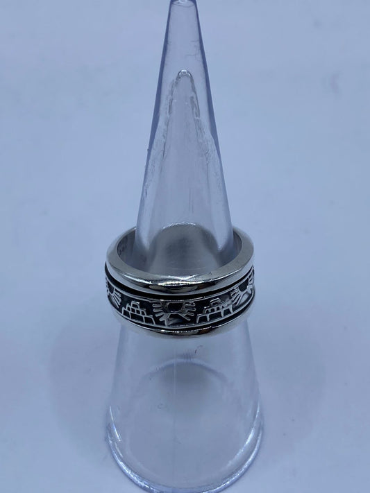 Anillo Giratorio de Plata 925 con Símbolos Prehispánicos, vista frontal