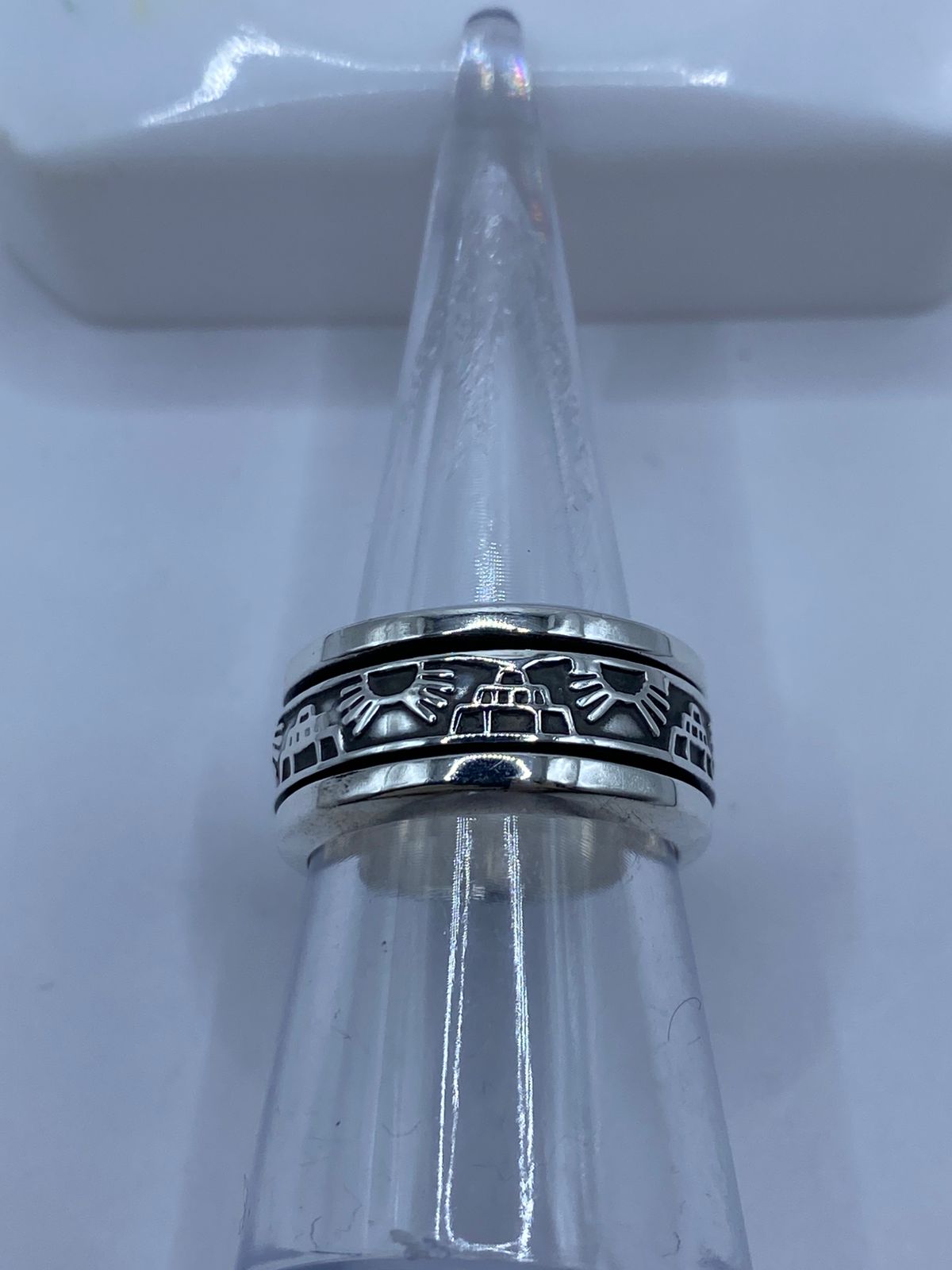 Anillo Giratorio de Plata 925 con Símbolos Prehispánicos