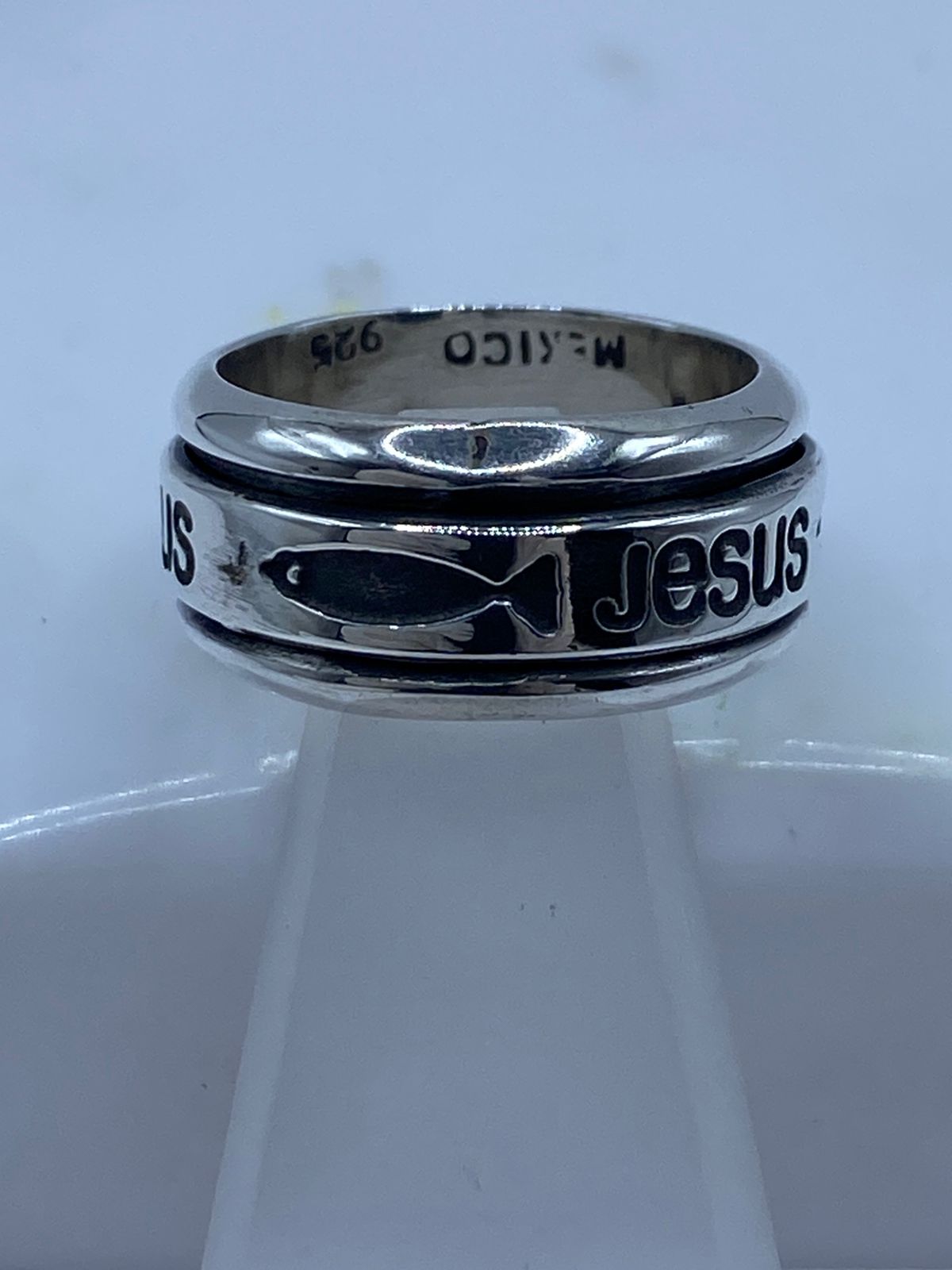 Anillo Giratorio de Plata 925 “jesús” con Símbolo Cristiano Ichthys ✝️🐟