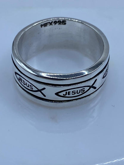 Anillo Giratorio de Plata .925 “jesús” con Símbolo Ichthy, sello de autenticidad Plata Ley .925