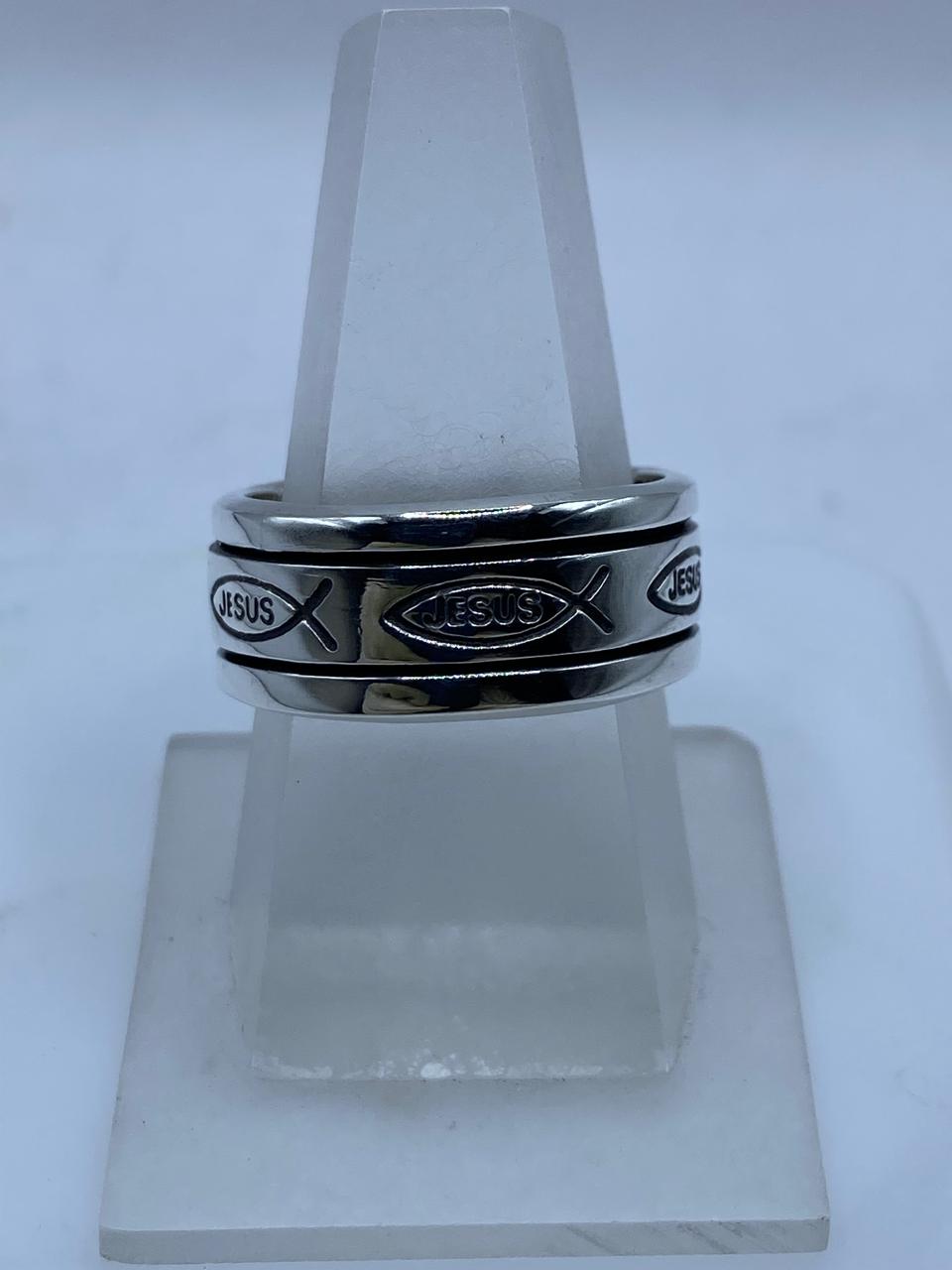 ✝️ Anillo Giratorio de Plata .925 “Jesús” con Símbolo Ichthys