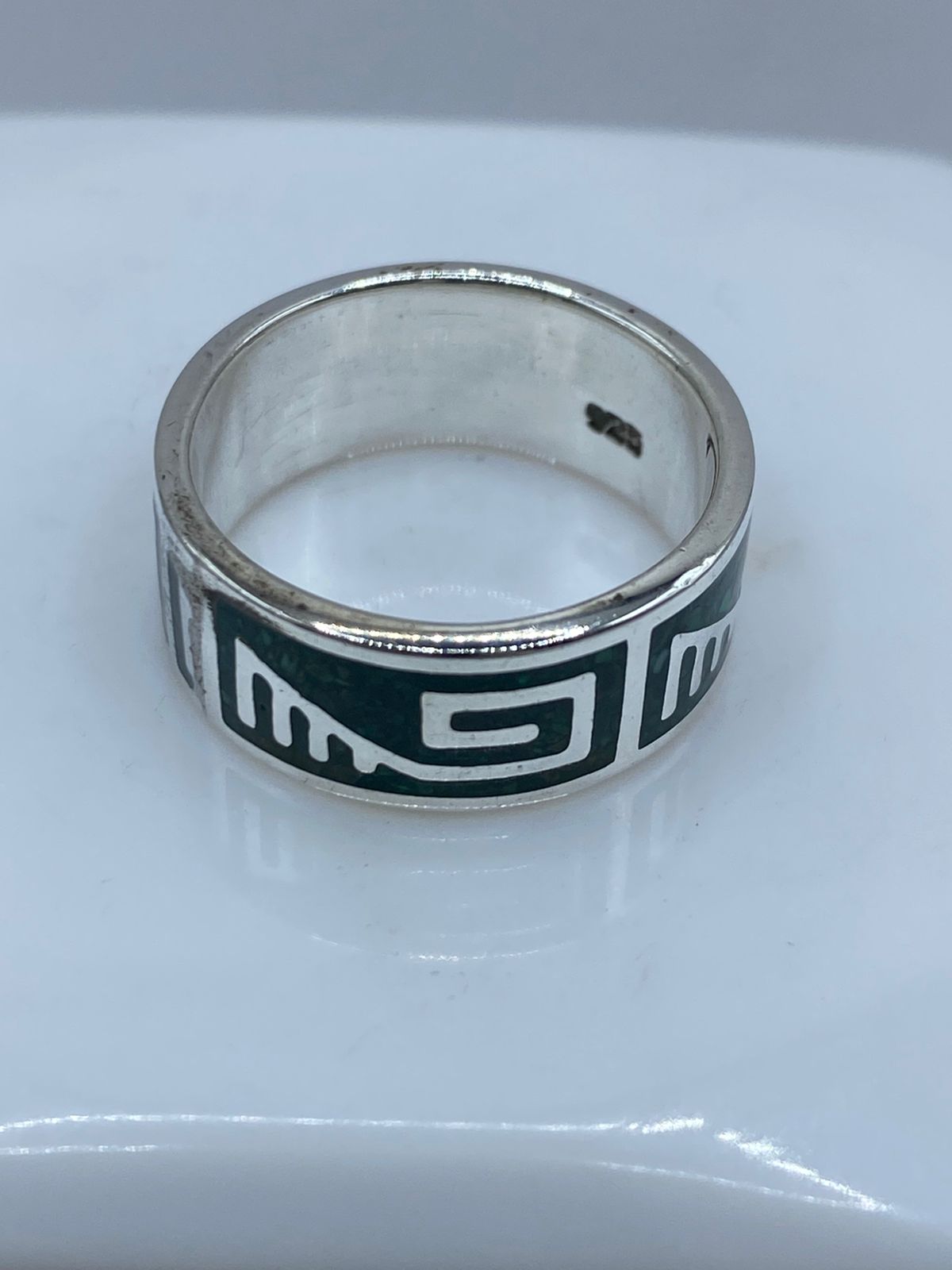 Anillo Greca Ancestral en Plata .925 con Malaquita Natural