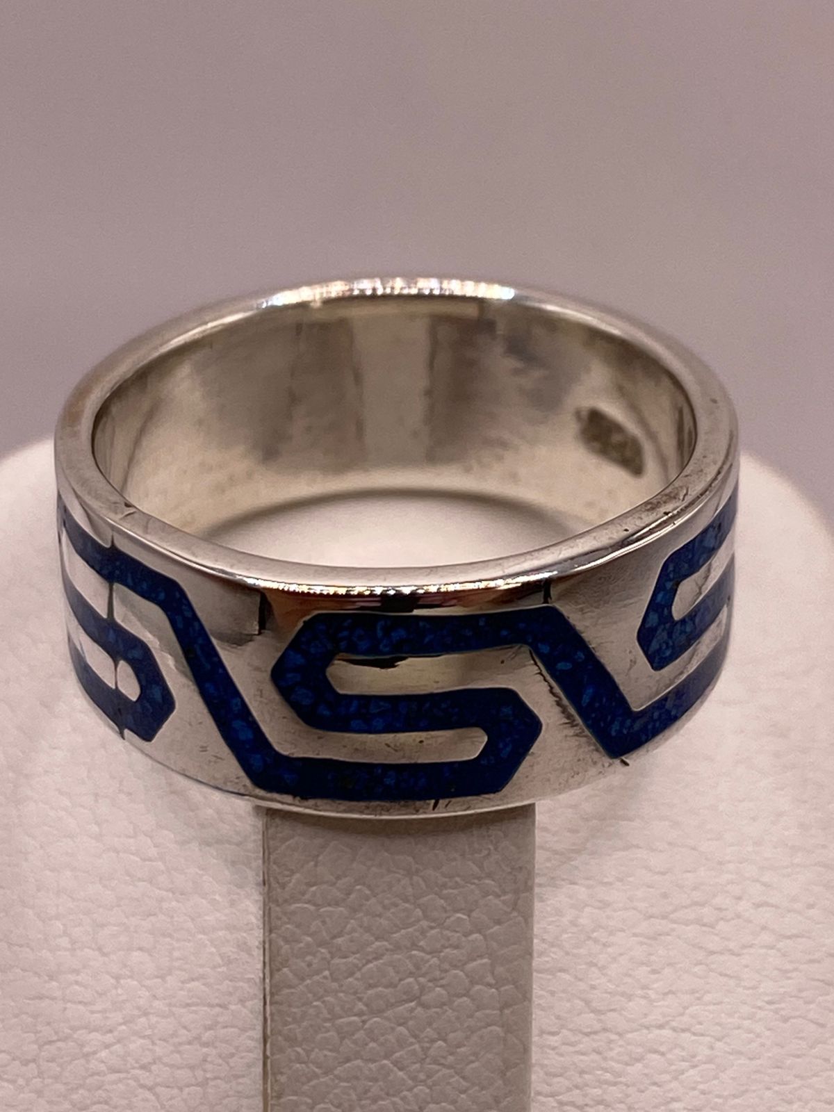 Anillo Greca Azul de Plata .925 con Incrustaciones