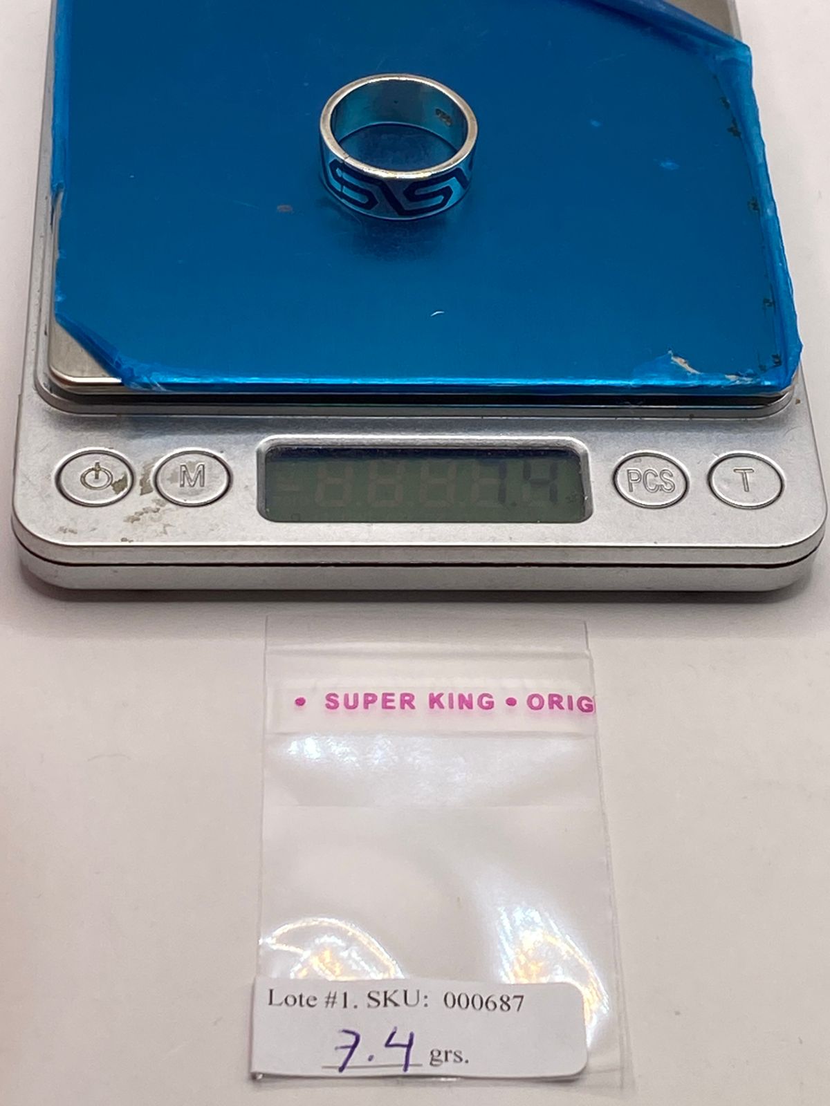 Anillo Greca Azul de Plata .925 con Incrustaciones