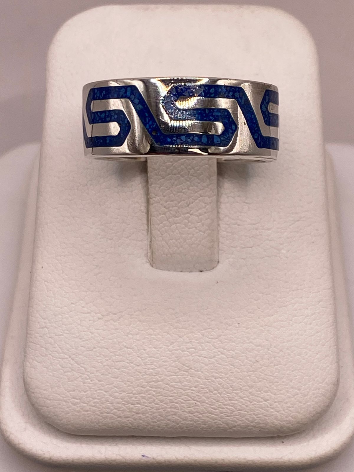 Anillo Greca Azul de Plata .925 con Incrustaciones