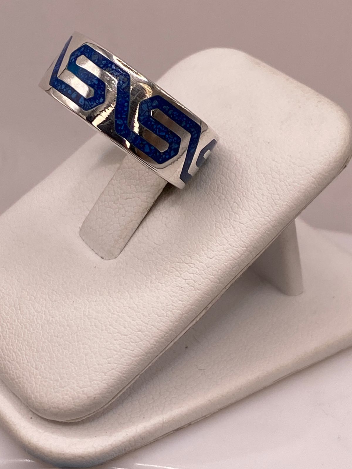 Anillo Greca Azul de Plata .925 con Incrustaciones