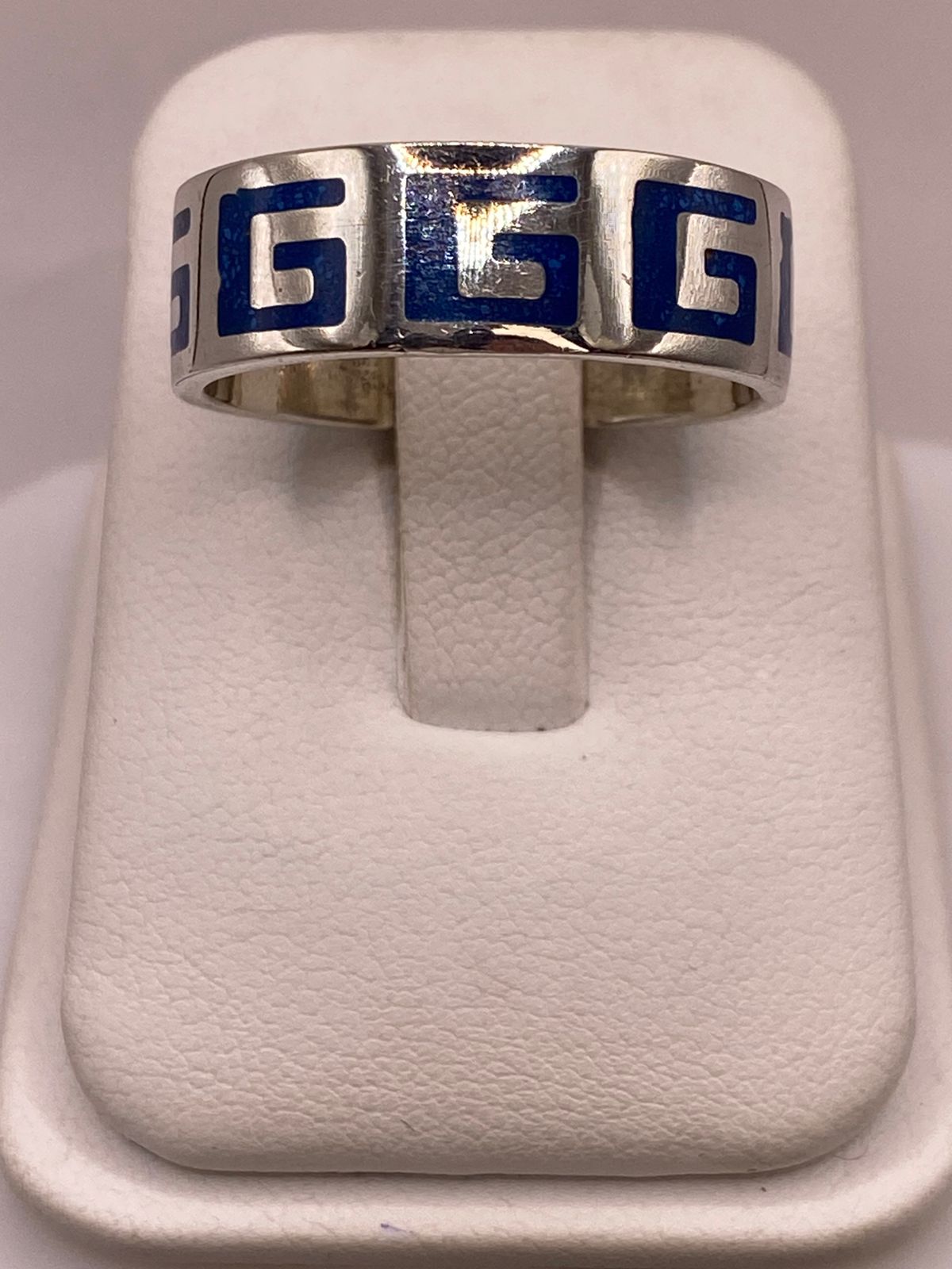Anillo Greca Azul de Plata .925 con Incrustaciones
