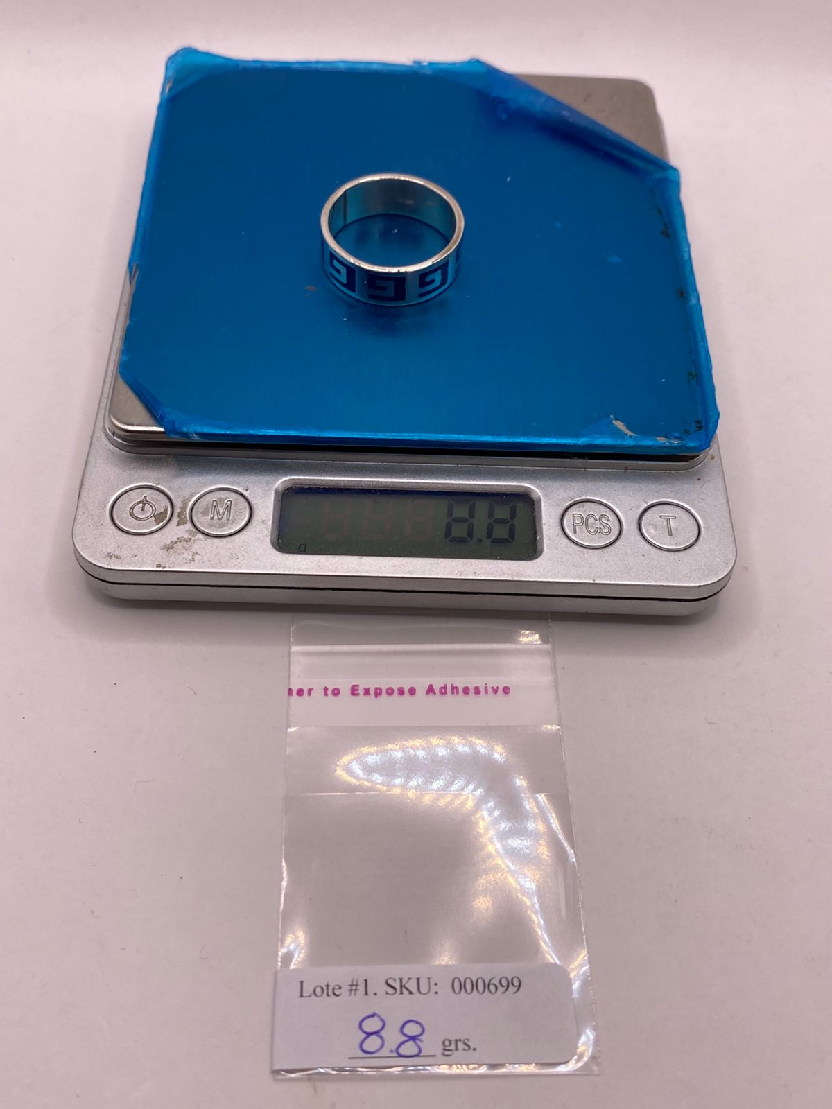 Anillo Greca Azul de Plata .925 con Incrustaciones