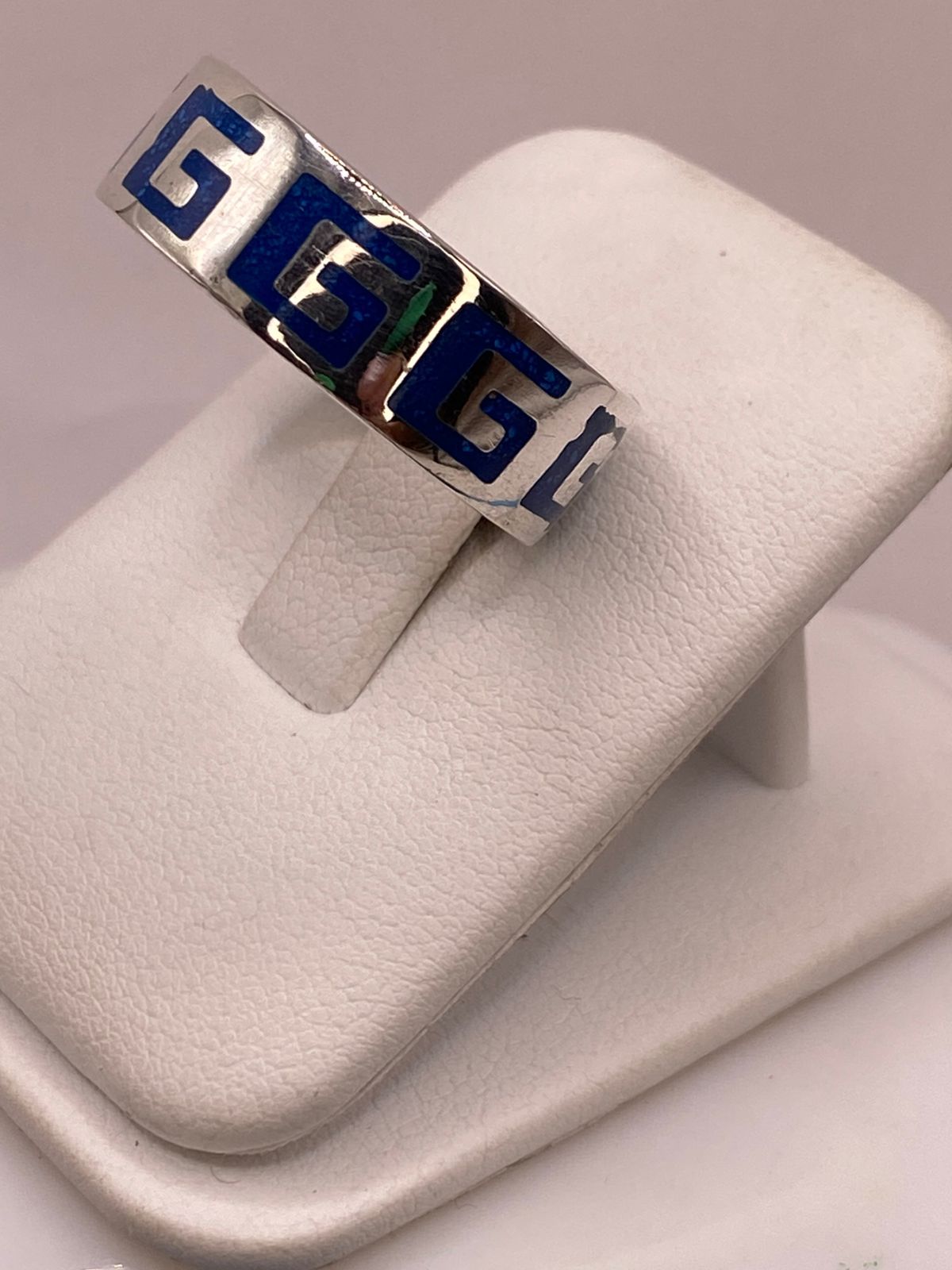 Anillo Greca Azul de Plata .925 con Incrustaciones