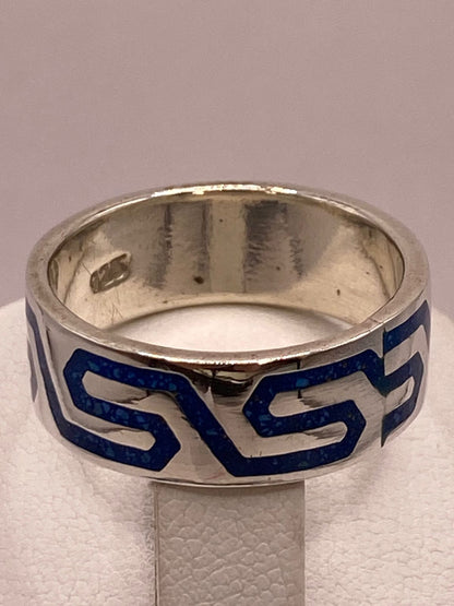 Anillo Greca Azul de Plata .925 con Incrustaciones