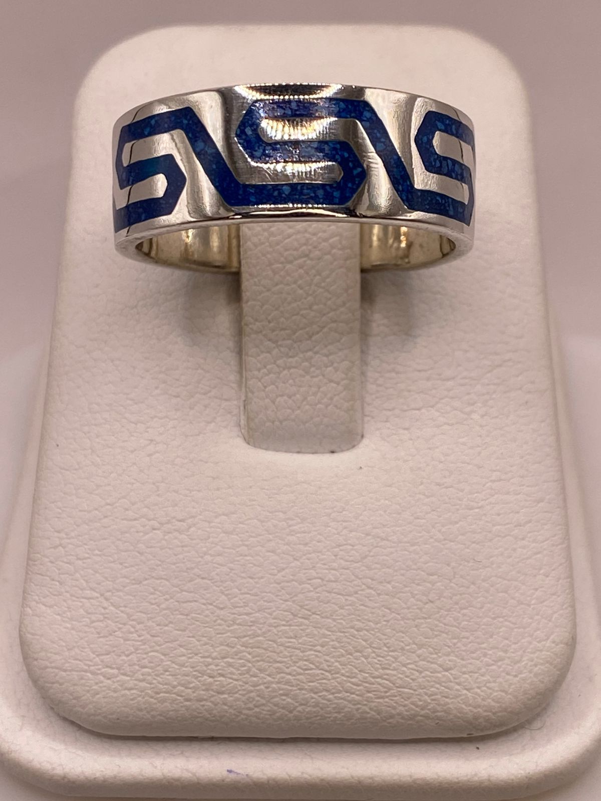 Anillo Greca Azul de Plata .925 con Incrustaciones