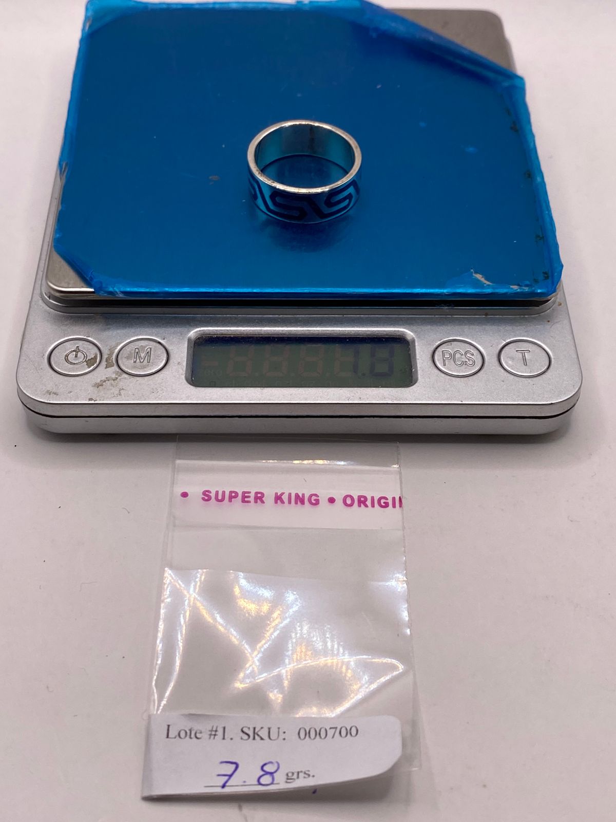 Anillo Greca Azul de Plata .925 con Incrustaciones