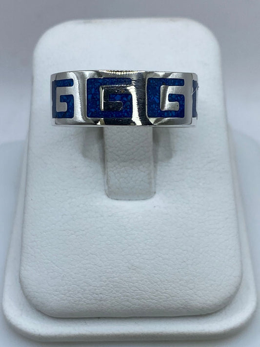 Anillo Greca Clásica en Plata .925 con Turquesa Natural