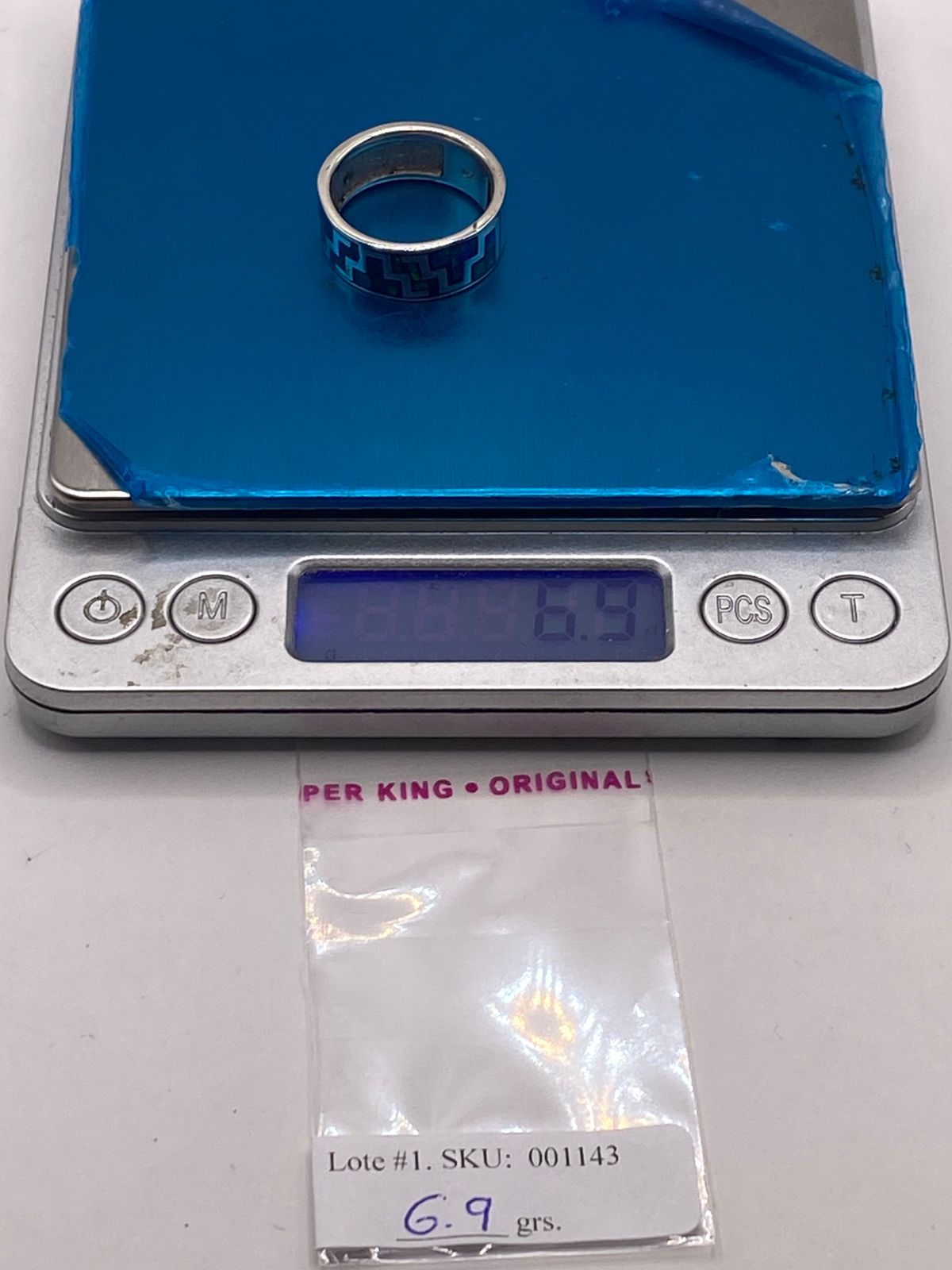 Anillo Greca Geometrica Continua con Ópalo de Fuego en Plata .950