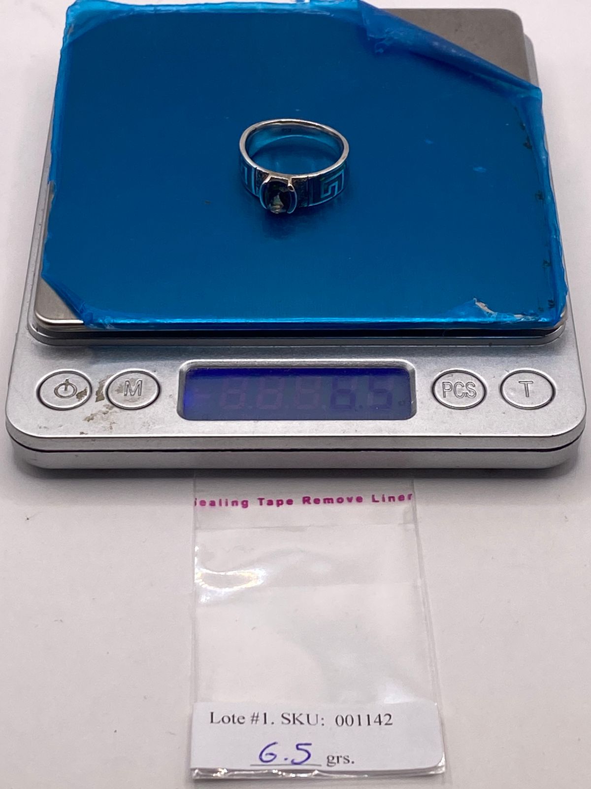 Anillo Greca Geométrica con Ópalo de Fuego y Zirconia en Plata .950
