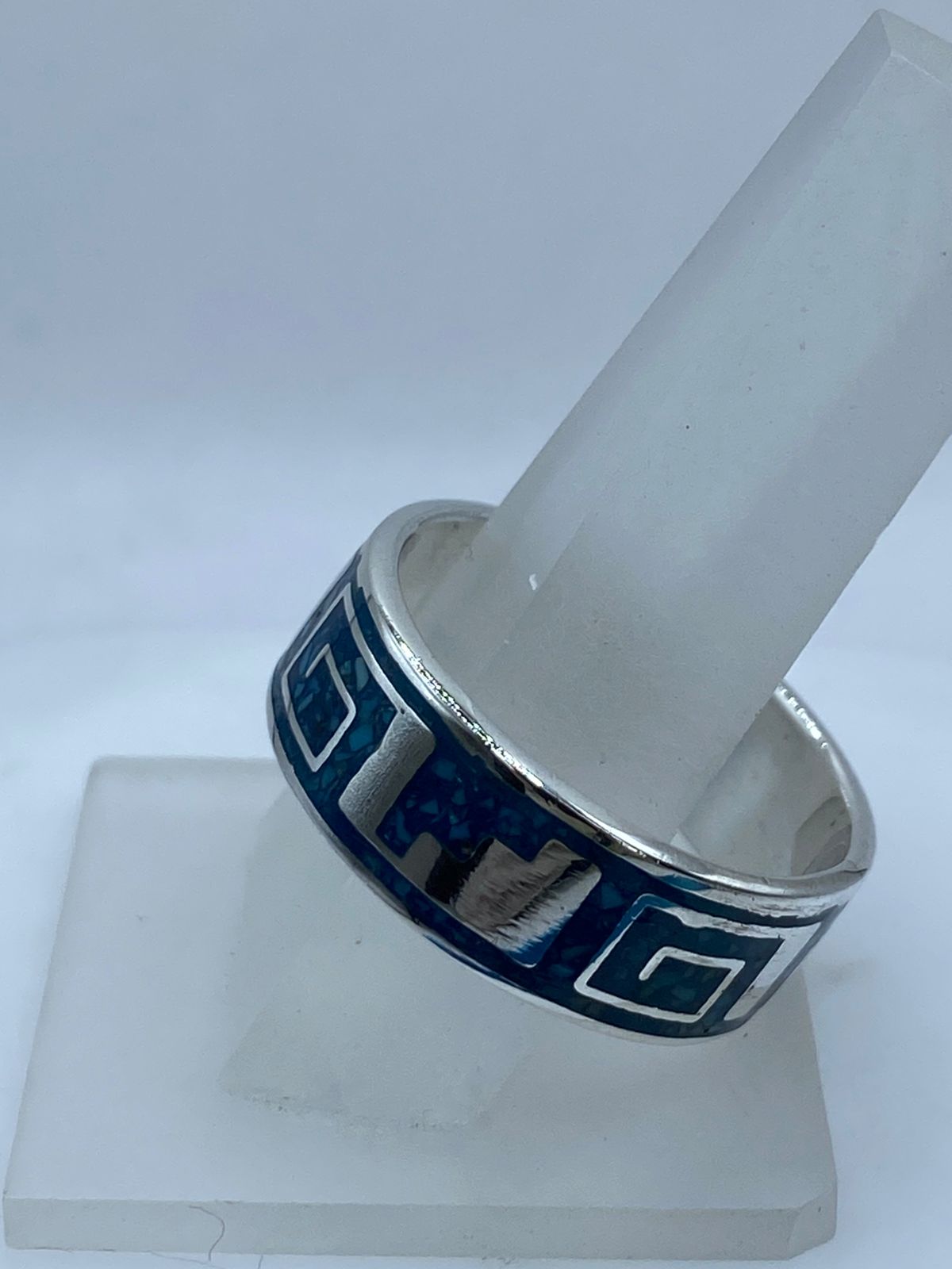 Anillo Greca Geométrica en Plata .925 con Turquesa Natural